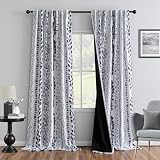 MEETSKY Boho Blackout Leaves Patterned Curtains 84 Inch Long 2 Panels Set for Bedroom, Room Darkening Dark Grey Drapes for Living Room, Thermal Insulated Rod Pocket Back Tab Window Treatment, 50'Wide