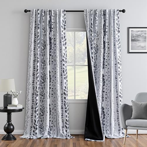 MEETSKY Boho Blackout Leaves Patterned Curtains 84 Inch Long 2