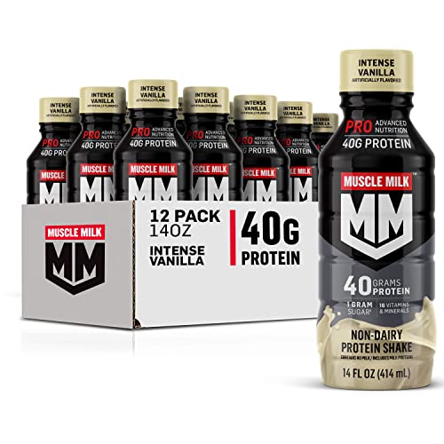 Muscle Milk Pro Advanced Nutrition Protein Shake, Intense Vanilla, 14 Fl Oz Bottle, 12 Pack, 40g Protein, 1g Sugar, 16 Vitamins & Minerals, 6g Fiber, Workout Recovery, Packaging May Vary