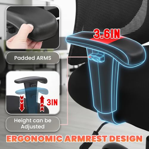 BestOffice Big and Tall Office Chair, 400 lbs Ergonomic Mesh Desk Chair with Lumbar Support and Adjustable armrest Wide Seat Rolling Swivel Task Executive Chair for Home Office (Bl image 6