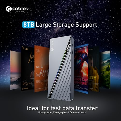 Image of Cablet 40Gbps M.2 NVMe SSD Enclosure USB 4.0, Fast USB C External SSD Case Cooling Fan, Aluminum Body, UASP & Trim, 8TB Max, Compatible with M & M+B Key, SSD Size 2230 /2242 /2260 /2280(SSD not included)