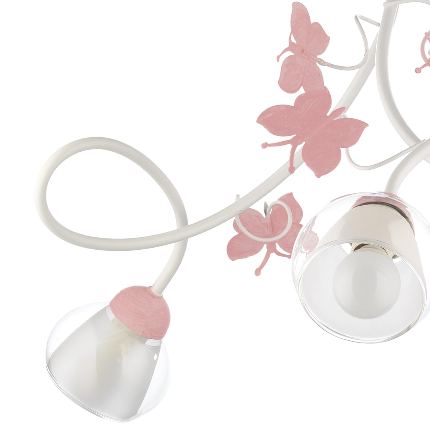 ONLI Lampadario 3 luci cameretta in Metallo Bianco con Farfalle dipinte in Rosa