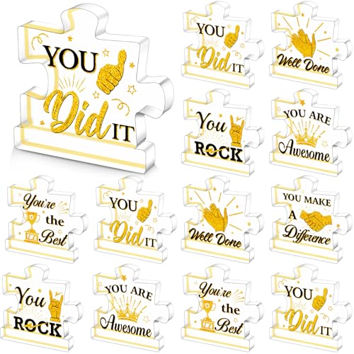 Geelin 30 Pcs Appreciation Acrylic Awards Puzzle Trophies Employee Appreciation Gifts Bulk Mini Thank You Award Trophy for Adults Students Team Teacher Classroom Favors Office Decorations