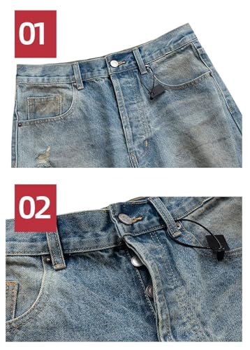 Men Jeans Slim Fit Mud Dyed Distressed Washed Denim Jeans2