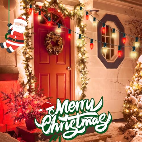 Image of GOOTHY 25Ft C9 Red and White Christmas Lights Outdoor, C9 Vintage Christmas Lights with 26 7W Red and White Bulbs, Hanging Outdoor String Lights for Patio Outside Holidays Party Xmas Roofline Wedding