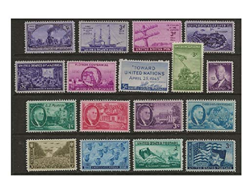 Complete set of US Commemorative Stamps issued in 1944 and 1945 Mint, Never-hinged Army Navy Marines Coast Guard Texas and more