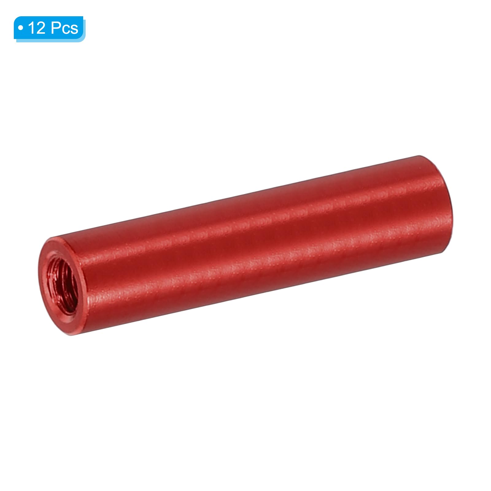 PATIKIL 12pcs M3 Metal Threaded Standoff Spacer Nuts, Round Aluminum Spacers Female Coupling Screws, 1/8" ID x 3/16" OD, Red, (22mm L) - Image 3