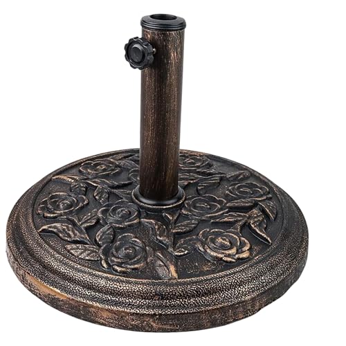 9kg Cast Iron Effect Garden Parasol Base,Umbrella Stand With Floral Rose Design for Outdoor Furniture Umbrella, Gazebo, Patio,Awning,Parasol Holder with Adjustable Knob H32 x D45.5cm