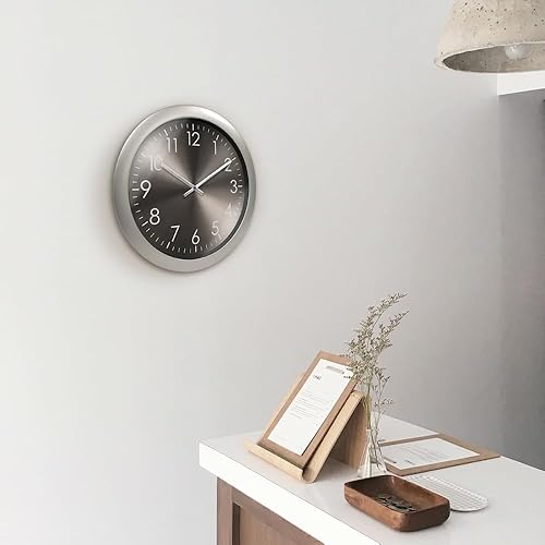 Miniatura 4 de Presentime & Co Reloj de pared silencioso moderno, color plateado matutino, silencioso, sin tics, esfera de aluminio, 11.5 pulgadas, reloj de pared