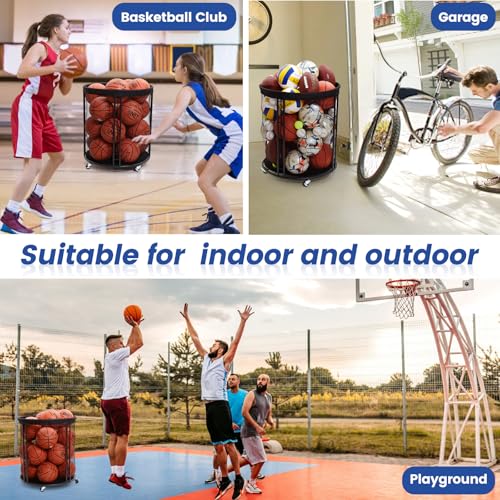 Kingarage-Ball-Storage-Bin-Sports-Ball-Storage-Cart-Ball-Holder-with-Wheels-for-Basketball-Soccer-Garage-School-Indoor-Outdoor-Ball-Basketball-Storage-Rack-Upgraged
