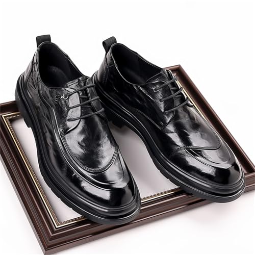 Mens Faux Leather Lace Up Dress Oxfords Shoes Retro Round Toe Low Cut Loafers Non Slip Lug Sole Casual Business Work Formal Derby Shoes3