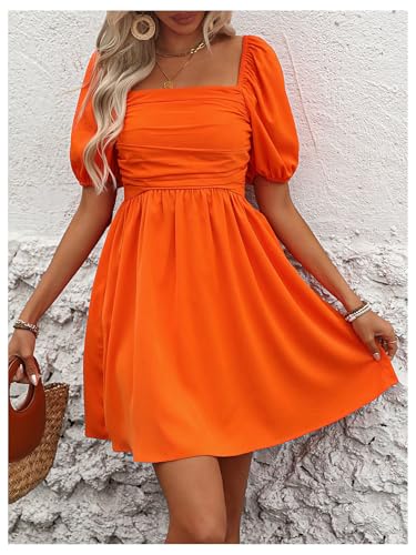 Floerns Women's Puff Short Sleeve Boho Dress Square Neck Summer A Line Dresses4