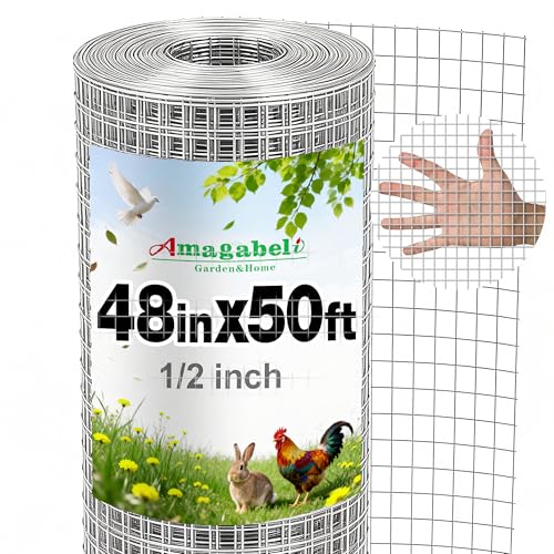 Amagabeli 48x50 Hardware Cloth 1/2 Inch 19 Gauge Square Galvanized Chicken Wire Fence Mesh RABIT Wire Fence Poultry Netting Cage Snake Fence
