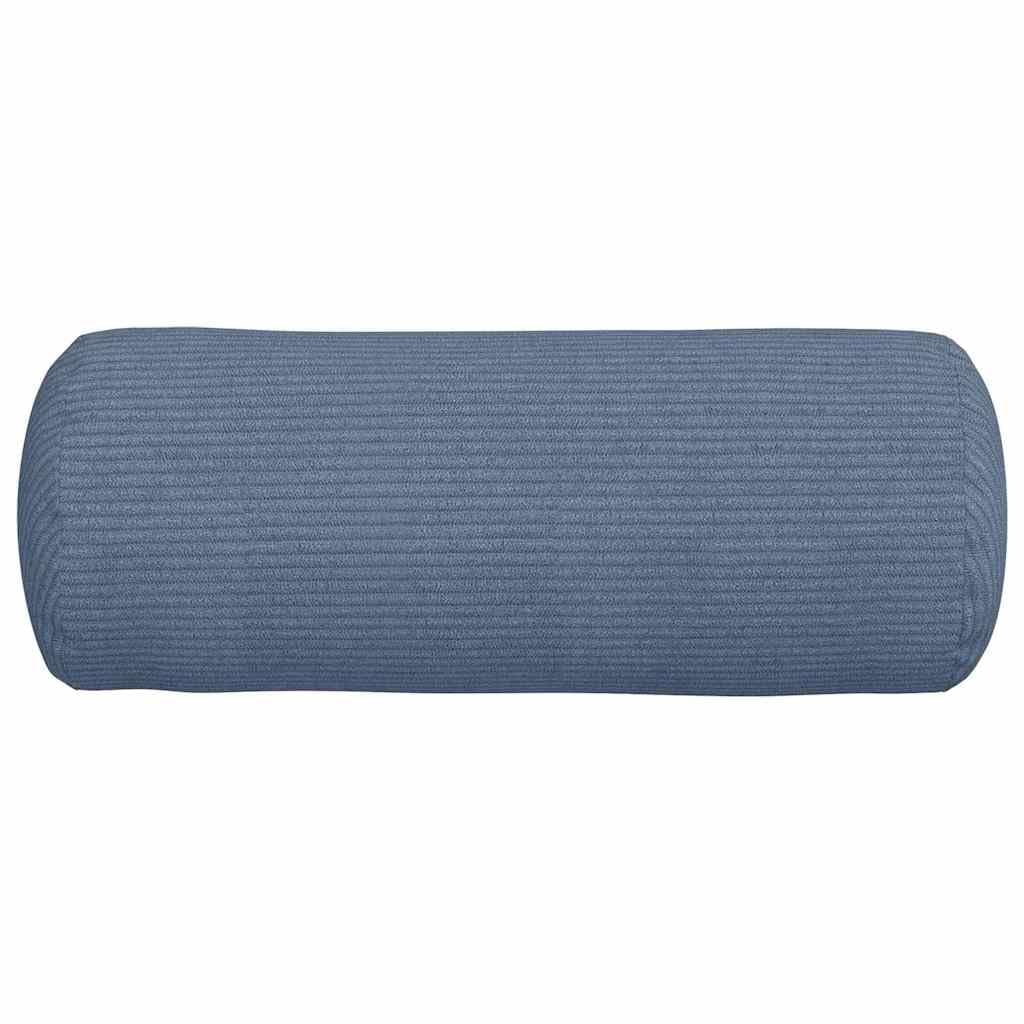 Poduszka bolster 2 sztuki, niebieska, Ø 15 x 40 cm, miękki materiał sztruksowy, cylindryczny, do salonu, sypialni, komfort wewnątrz