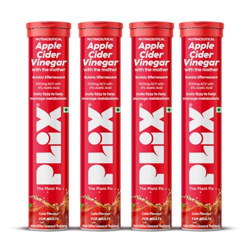 Image of THE PLANT FIX Apple Cider Vinegar Effervescent Tablet with mother | Supports Metabolism & Appetite Control I With 500mg ACV, Vit B6 & B12 I No Maltodextrin, No Added Sugar I Pack of 4 (60 tablets)