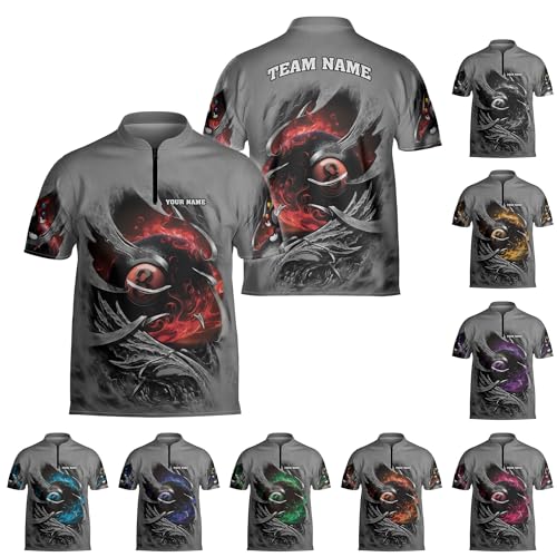 MAPrints Custom Billiard Jersey Shirts Men 3D Personalized Team Billiards Bowling Jersey 8 Ball Pool Colorful Quarter Zip Shirt Gifts (Polyester Blend, Billiard 9), Small-5X-Large
