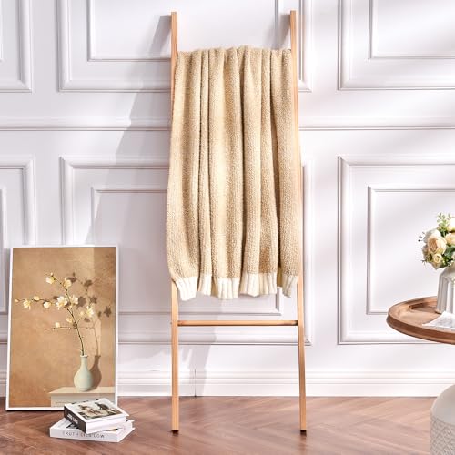 Image of CozeCube Reversible Knitted Throw Blanket, Beige White Melange 60 inchx80 inch