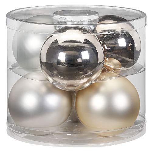 Magic Weihnachtskugeln Glas 10cm 6 STK. Christbaumkugeln Christbaumschmuck Farbe: Cloud Dancer - weiß Elfenbein Champagner