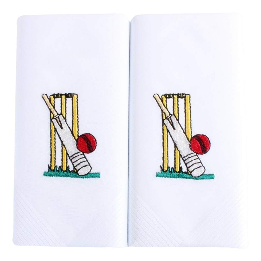 David Van Hagen Mens Embroidered Cricket Handkerchief - White/Yellow/Red