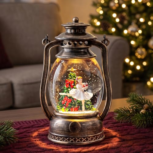 Christmas Snow Globe Lantern, Retro Hurricane Water Lantern with Ballerina