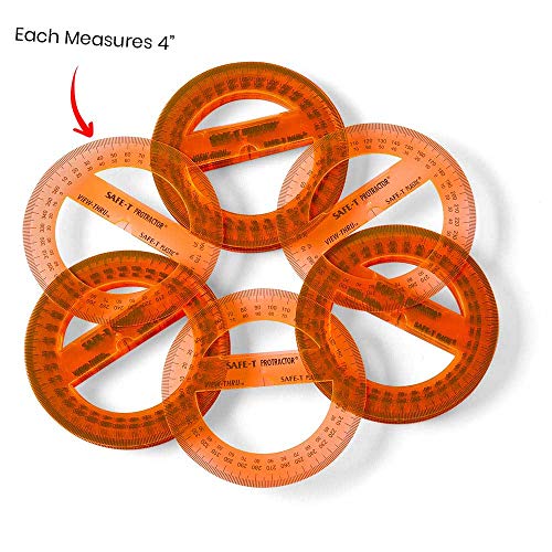 Hand2Mind Safe-T Protractor For Kids, 360 Protractor, Orange Plastic Clear Protractor, Kids Safe, Protractor For Geometry, Protractor Math, Protractor Set, Math Classroom Supplies (24 Pack) #TOP4