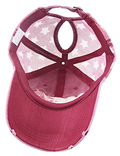 Usa Hat For Women, Usa Flag Mesh Baseball Cap, Adjustable Washed Distressed Embroidered High Bun Ponytail Us America Patriots Hat, Funny Retirement Gifts For Friends Wife Veteran #TOP5