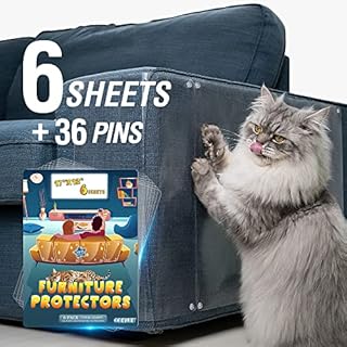 Conlun Cat Scratch Deterrent Sticky Paws Tape - 6Pack Pet Scratch Furniture Protector 43CM X 30CM,Cat Claw Guards For Sofa, Anti Scratch Cat Spray,Couch Corner Cat Scratch Repellent 36 Twist Pins