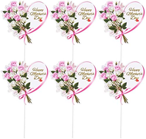 10pcs Happy Mother's Day Cake Topper Cupcake Picks for Mother's Day Birthday Party Supplies - Heart Card