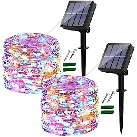 Solar Fairy Lights Outdoor, 2 Pack 14M/46Ft Garden Lights Solar Powered Waterproof, 120 LED 8 Modes Copper Wire Decorative Solar String Lights for Trees, Garden, Patio, Yard, Party (Multi-Coloured) Cover
