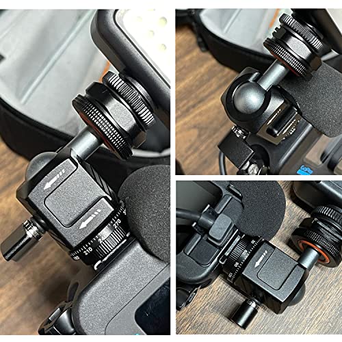 Mini Ball Head With 3 Cold Shoe Slots And 1/4” Thread Mount, 3Kg/6.6Lbs Load, 360 Degree Swivel, Aluminium Alloy Build, For Monitors, Cameras, Video Lights, Tripods #TOP6