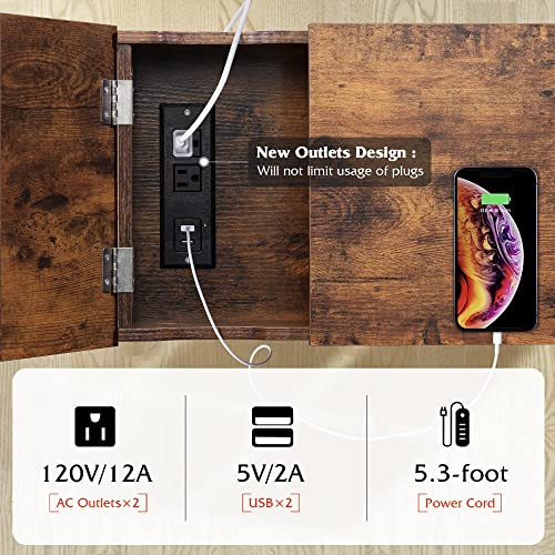 Wlive Flip Top Side Table With Charging Station, Narrow End Table With Usb Ports & Power Outlets, 3-Tier Nightstand With Storage Drawer For Living Room & Bedroom, Rustic Brown #TOP5