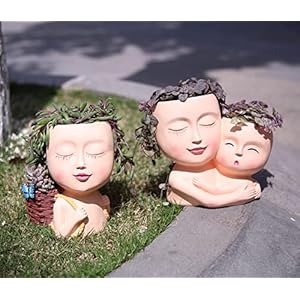 Face Planter Pots Head Double Face Planter Gifts for Mom Face Planters Pots for Indoor Outdoor Resin Head String of Pearls Plant Live Planter Pots with Drainage Hole Vivid Light
