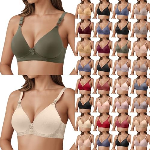 Deep V Neck Bras for Women No Underwire Adjustable Straps Push Up Bras for Old Women Lace Emboriered Lightweight Bra