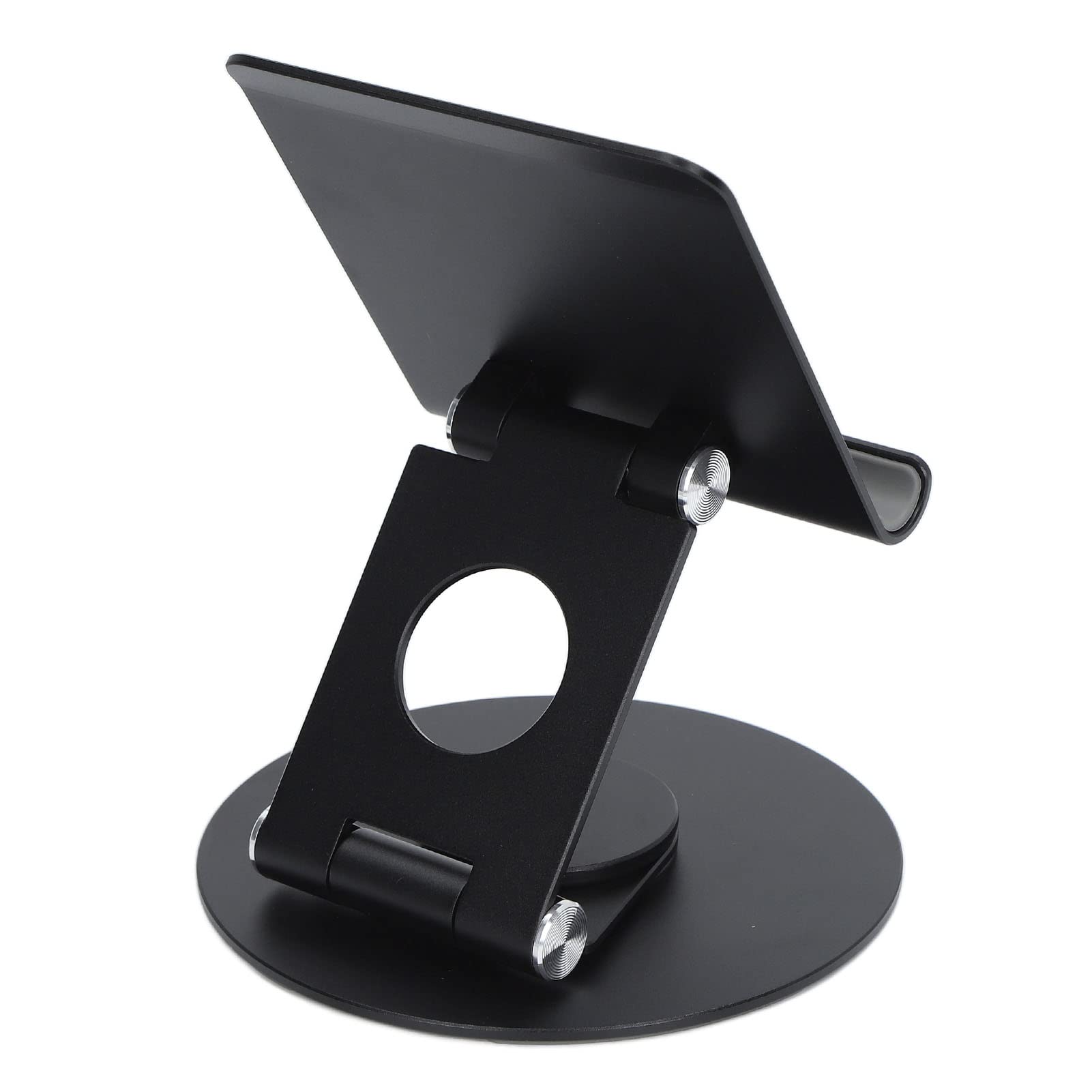 Supporto pieghevole per telefono con rotazione a 360 gradi, supporto da scrivania in alluminio ad altezza regolabile, base stabile per laptop fino a 17,3 pollici e smartphone (Nera)