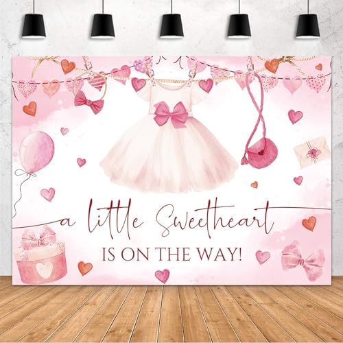 Fond photo baby shower fille rose à cœurs 2,4x1,8m pour décoration