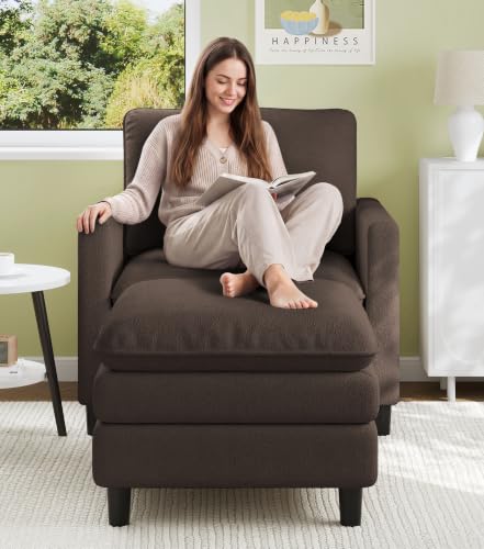 Image of Welzona 3-Layers Cloud Accent Chair with Ottoman, 33 inch Teddy Reading Chair