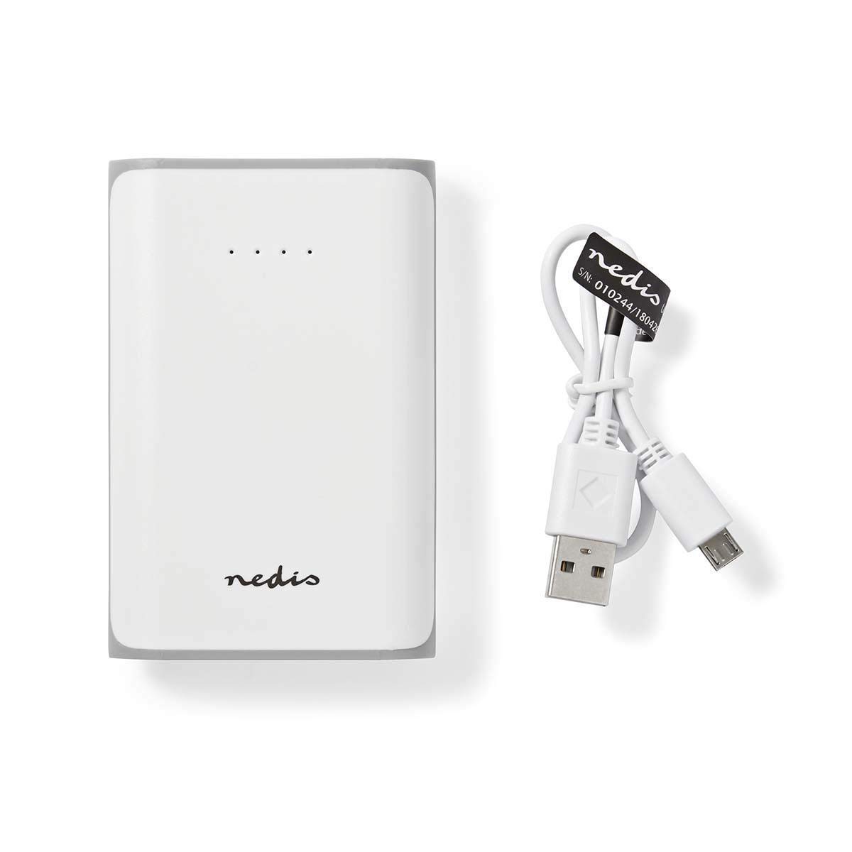 Nedis Batterie Externe Portable compacte avec Port USB-A et entrée Micro USB, Batterie Externe Portable et compacte pour Smartphones, tablettes et Plus Encore, avec Lampe Torche LED, Blanc