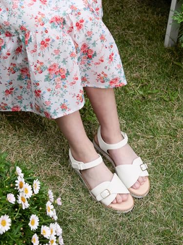 Image of Coutgo Girls Sandals Open Toe Summer Dress Shoes Adjustable Buckle Ankle Strap Comfortable Flats