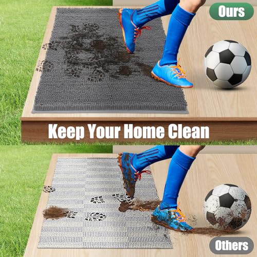 IM HOME 2 Pieces Chenille Absorbent Outdoor Doormat 36" x 24", Washable Muddy Door Mats for Dog Non Slip Indoor Doormats Dog Mat for Muddy Paw Front Inside Doormat for Entryway Grey