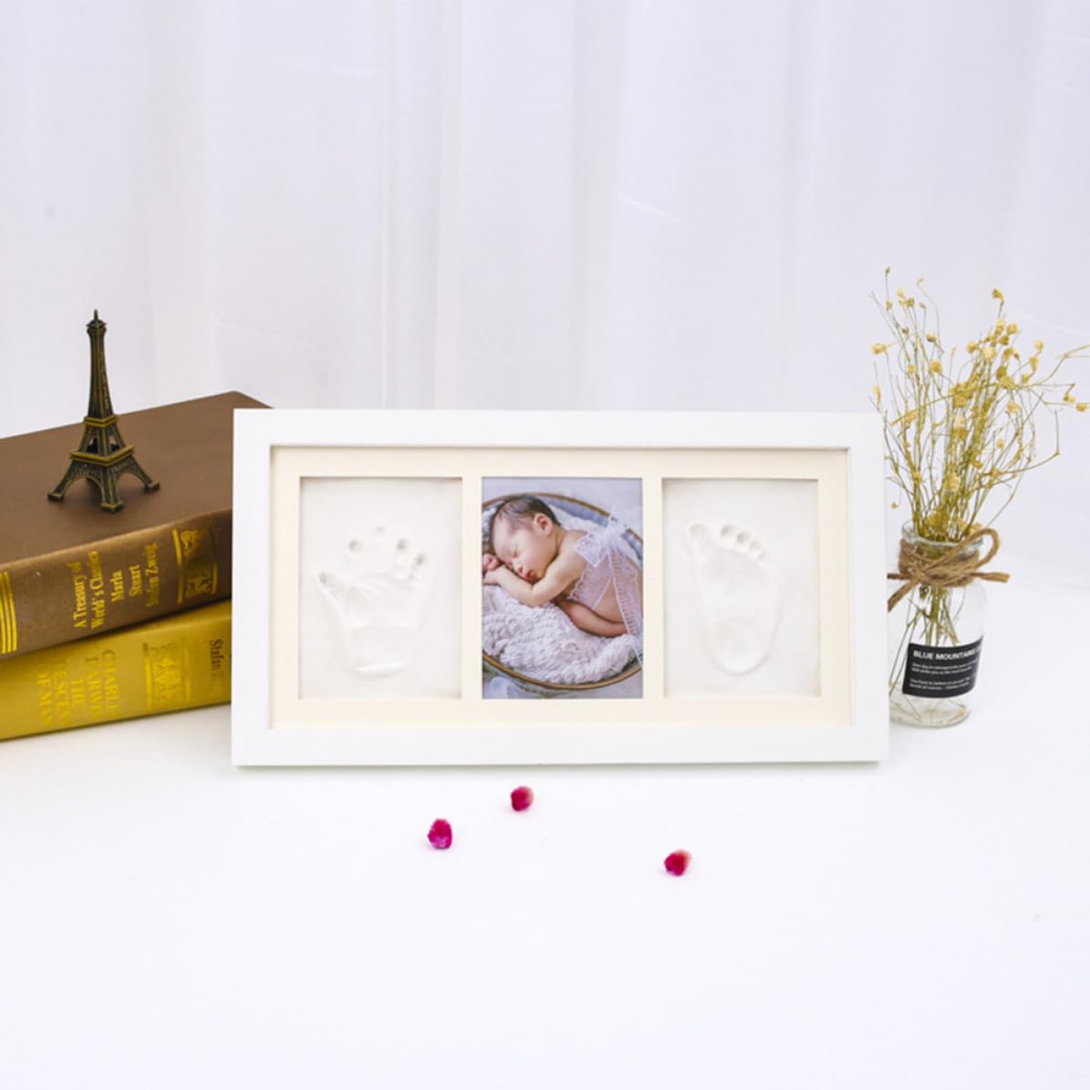GLEAVI Portafotos Creativo para Niño Huellas y Fotos, Madera de Color Claro