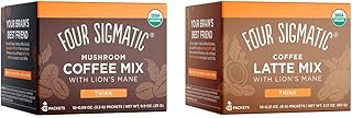 Four Sigma Foods RAWE-FSMCLM-FR Four Sigmatic Mushroom Coffee Mix & Chaga 10 Servings X 2.5g, Lion's Mane & Chaga, 10 Count & Coffee Latte Mix with Lion's Mane Eng 10 X 6 g sachets 60 gram