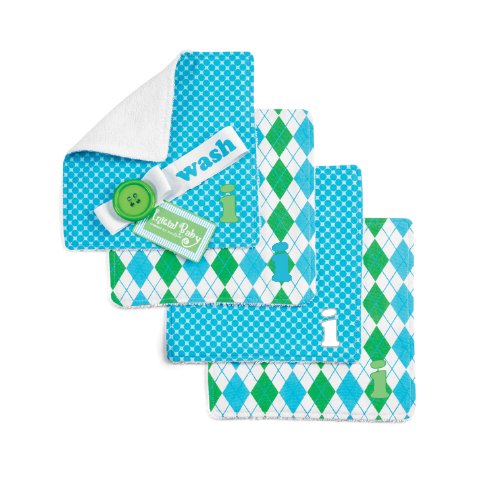 Image of Mud Pie Initial Baby Boy Blue Initial Washcloths, Set of 4, Letter I