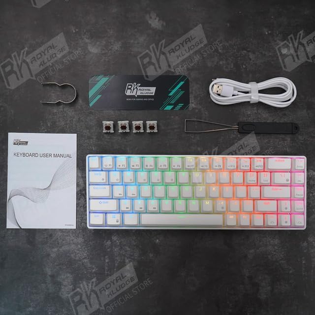 Electronics - Pro 65% Bluetooth RGB Hot Swappable Mechanical Gaming Keyboard Compact 68 Keys Wireless Gamer Keyboard (RGB RK68 White RK Hot-swap Red)
