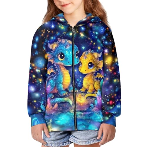 Dragon Zip Up Hoodie Cute Jacket Kids Girl Fashion Hooded Sweatshirt Fall Clothes Zipper Hoodies Sweatshirts 6-16