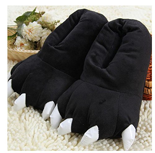 LANFIRE Unisex Soft Plüsch Haus Hausschuhe Tier Kostüm Pfote Claw Schuhe (L (EUR 40-45), schwarz（black）)
