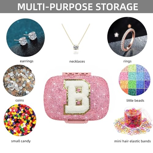 Image of Cute Pill Organizer Small Bling Pill Case for Purse Medicine Vitamin Container Holder Daily Pill Box Container for Women Travel Medicine Kit(Letter B Pink)