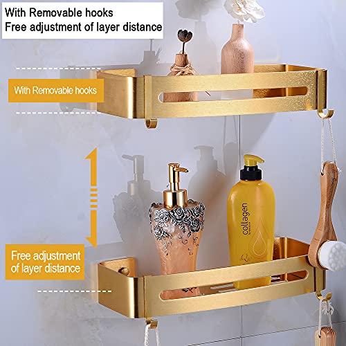 Coolnice 2 Pack Shower Caddy Shelf Organizer Aluminum Rectangle Shower Shelf With 4 Hooks Wall Mount Bathroom Shelf For Bathroom Toilet Kitchen No Need Drilling With Adhesive-Orange #TOP2