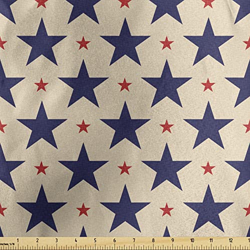 Premium Patriotic Satin Fabric by the Yard - American Flag Inspired Grunge Design for Home Decor and Crafting - 1 Yard of Soft, Durable Material in Navy Blue, Beige, and Red
