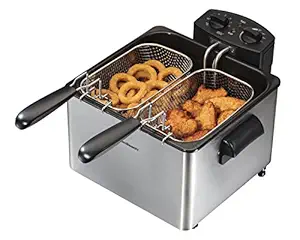 Hamilton Beach Deep Fryer with 2 Frying Baskets, 19 Cups / 4.5 Liters Oil Capacity, Lid with View Window,