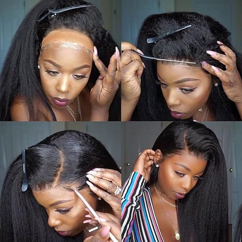 Aochedi 13X6 Kinky Straight Human Hair Wig 200% Density Hd Lace Front Wigs Human Hair Pre Plucked 22 Inch Yaki Straight Human Hair Wig For Women Brazilian Wigs Human Hair Natural Color thumb #5